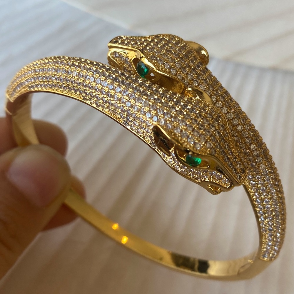 Double Panther Head Bangle Bracelet Cuff